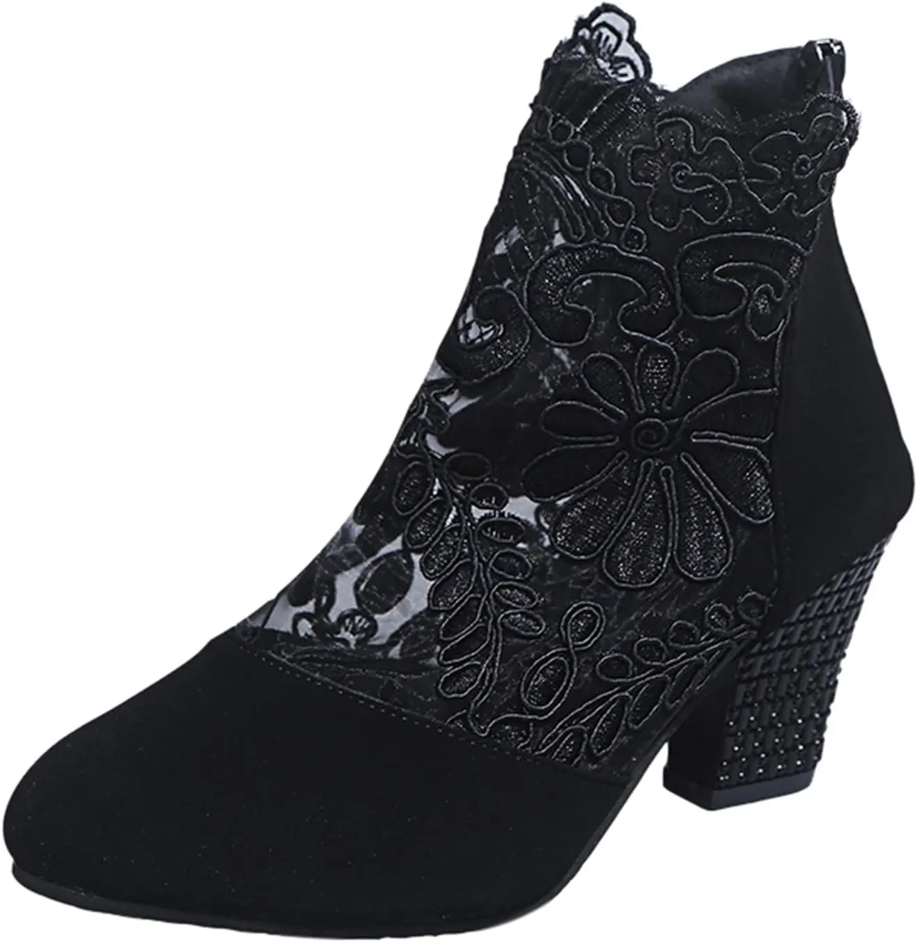 Eduavar Sandals for Women 2023, Sandals Women Dressy Summer Heel Sandals Lace Floral Close Toed Zip Up Sandals