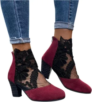 Eduavar Sandals for Women 2023, Sandals Women Dressy Summer Heel Sandals Lace Floral Close Toed Zip Up Sandals
