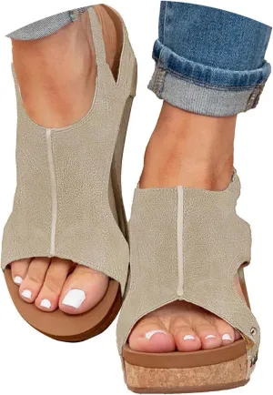 Eduavar Womens Wedge Sandals, Orthopedic Sandals for Women Sandals Open Toe Wedge Platform Sandal with Back Strap
