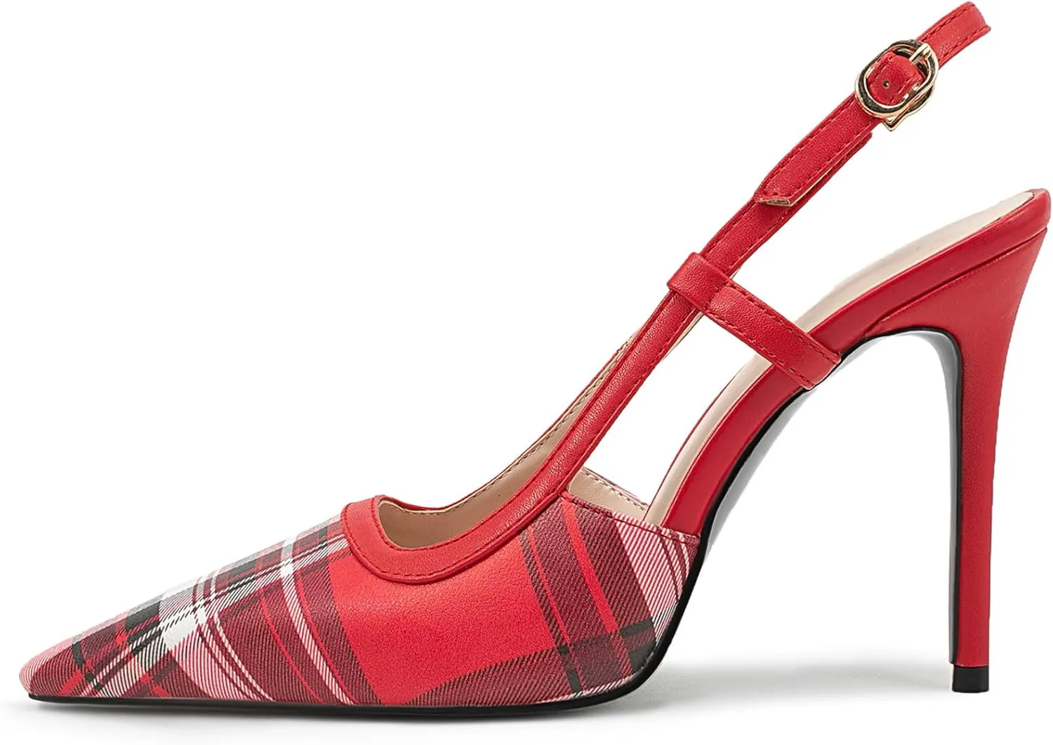 Elegant Gingham Fabric Stiletto Heel Sandals for Women