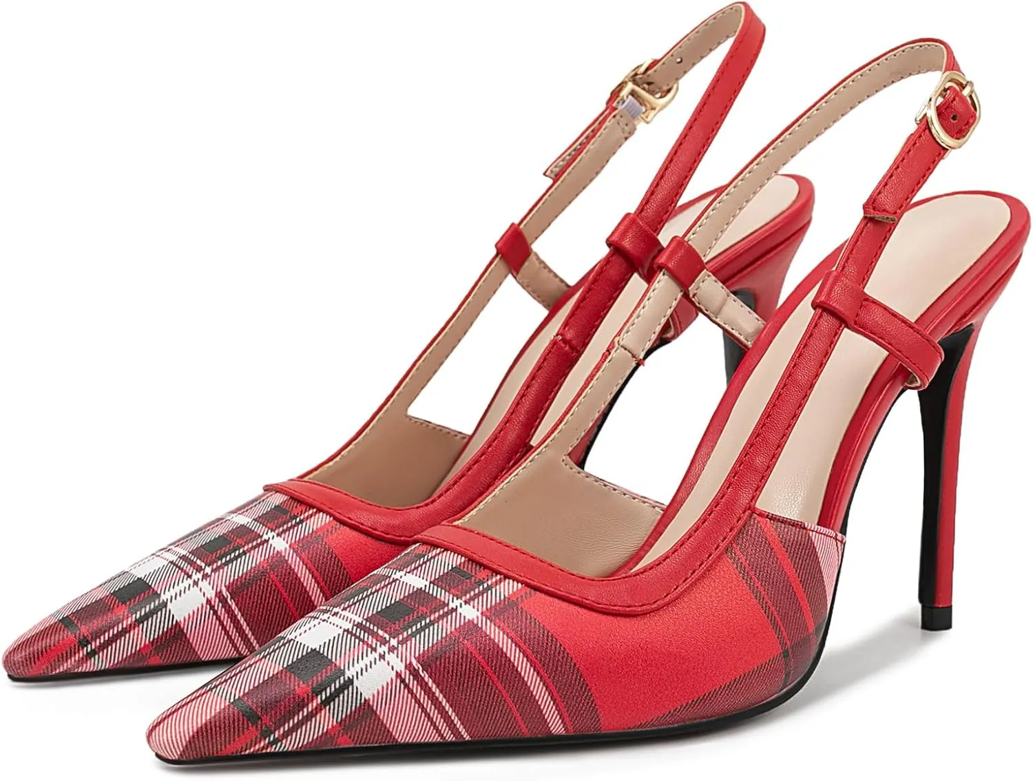 Elegant Gingham Fabric Stiletto Heel Sandals for Women
