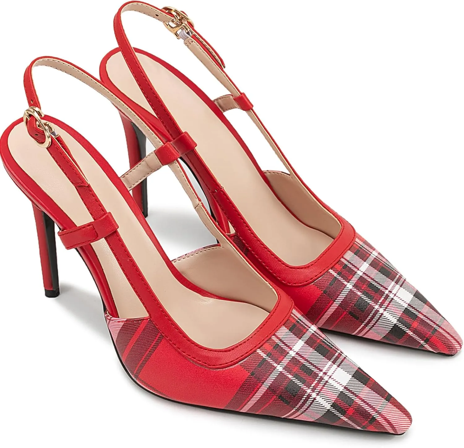 Elegant Gingham Fabric Stiletto Heel Sandals for Women
