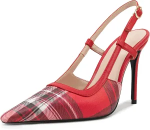 Elegant Gingham Fabric Stiletto Heel Sandals for Women