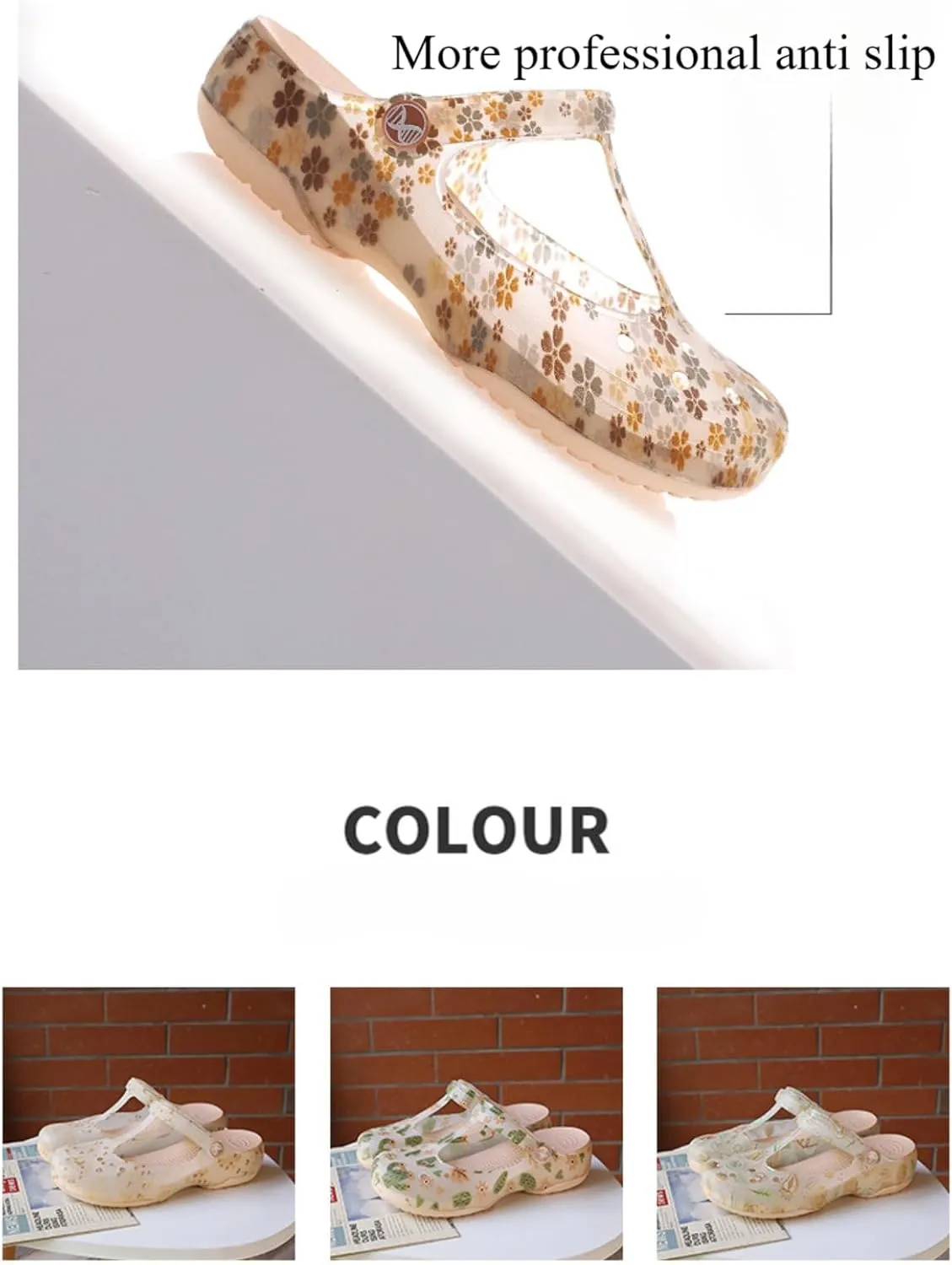 Elegant Transparent Non-Slip Clogs for Women - Comfortable Indoor/Outdoor Garden Sandals, Brown