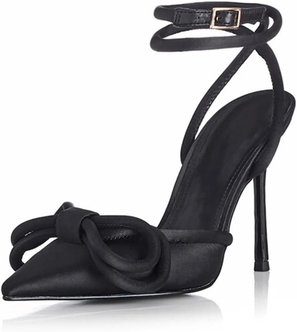 Elegant Women's Sexy Closed Toe Sandals with Bowknot, Fashion Large Size Ponited Toe High Heels for Party, Banquet And Fashion Show