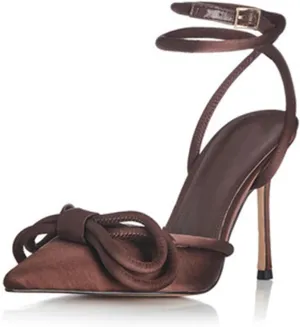 Elegant Women's Sexy Closed Toe Sandals with Bowknot, Fashion Large Size Ponited Toe High Heels for Party, Banquet And Fashion Show