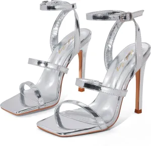 Elisabet Tang Elegant Black High Heeled Sandals for Women – Adjustable Straps, Square Toe, Stiletto Pumps for Party, Evening, and Formal Occasions