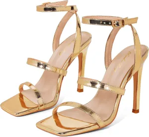 Elisabet Tang Elegant Black High Heeled Sandals for Women – Adjustable Straps, Square Toe, Stiletto Pumps for Party, Evening, and Formal Occasions