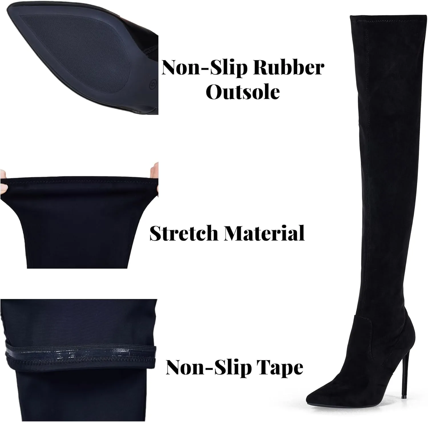 Elisabet Tang Thigh High Boots Over the Knee Boots for Women,Sexy 4.3 inch Stilettos High Heels Boots Stretch Suede Long Pointed Toe Shoes
