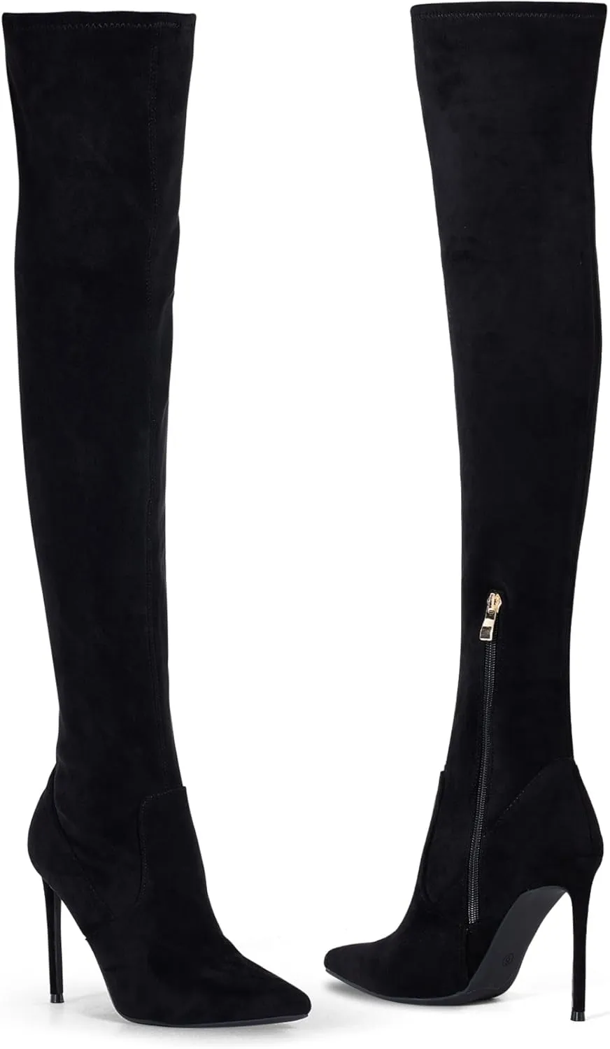 Elisabet Tang Thigh High Boots Over the Knee Boots for Women,Sexy 4.3 inch Stilettos High Heels Boots Stretch Suede Long Pointed Toe Shoes