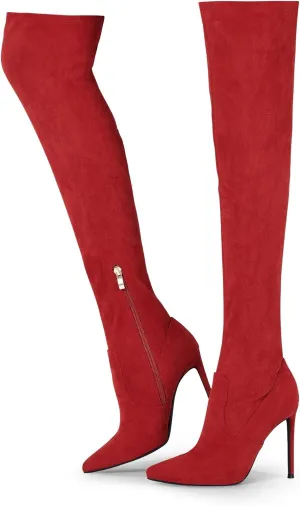 Elisabet Tang Thigh High Boots Over the Knee Boots for Women,Sexy 4.3 inch Stilettos High Heels Boots Stretch Suede Long Pointed Toe Shoes