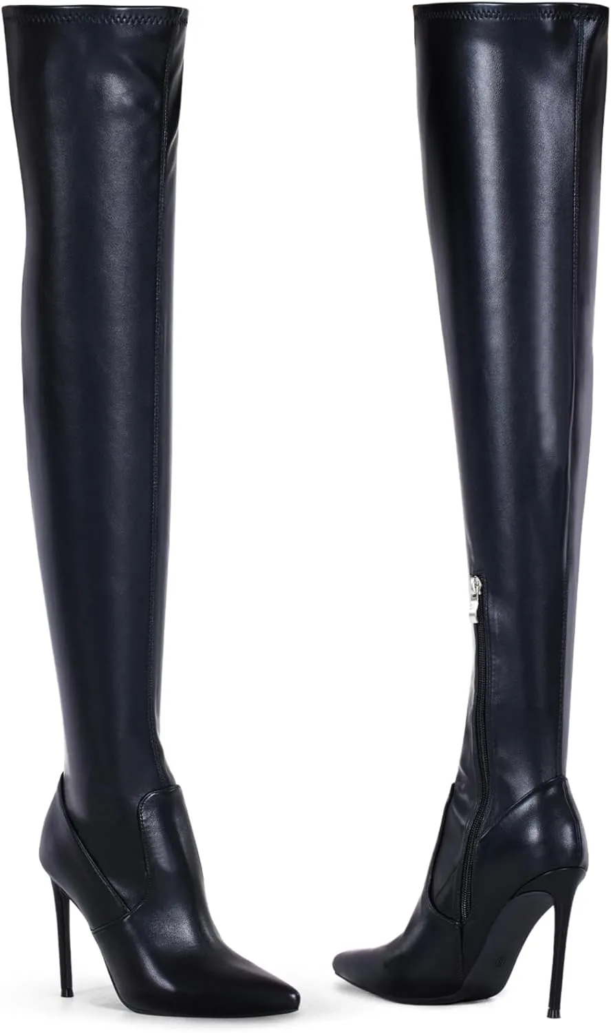 Elisabet Tang Thigh High Boots Over the Knee Boots for Women,Sexy 4.3 inch Stilettos High Heels Boots Stretch Suede Long Pointed Toe Shoes