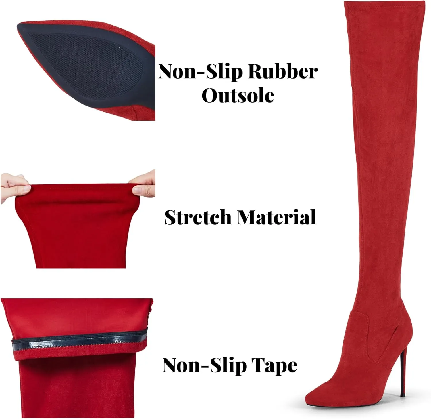 Elisabet Tang Thigh High Boots Over the Knee Boots for Women,Sexy 4.3 inch Stilettos High Heels Boots Stretch Suede Long Pointed Toe Shoes