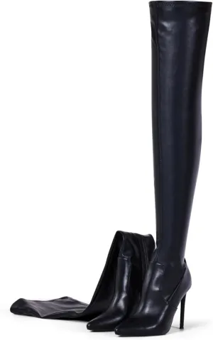 Elisabet Tang Thigh High Boots Over the Knee Boots for Women,Sexy 4.3 inch Stilettos High Heels Boots Stretch Suede Long Pointed Toe Shoes