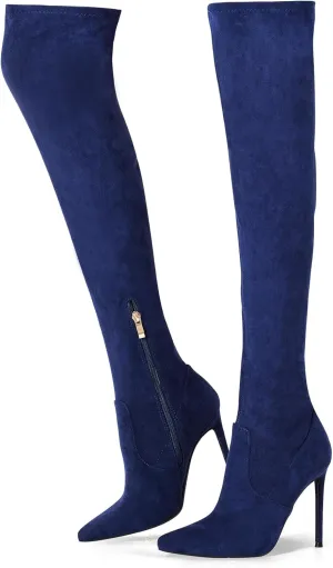 Elisabet Tang Thigh High Boots Over the Knee Boots for Women,Sexy 4.3 inch Stilettos High Heels Boots Stretch Suede Long Pointed Toe Shoes