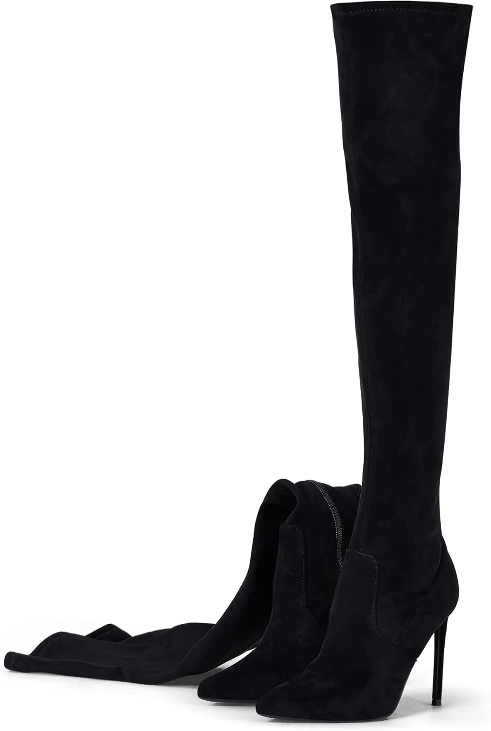 Elisabet Tang Thigh High Boots Over the Knee Boots for Women,Sexy 4.3 inch Stilettos High Heels Boots Stretch Suede Long Pointed Toe Shoes