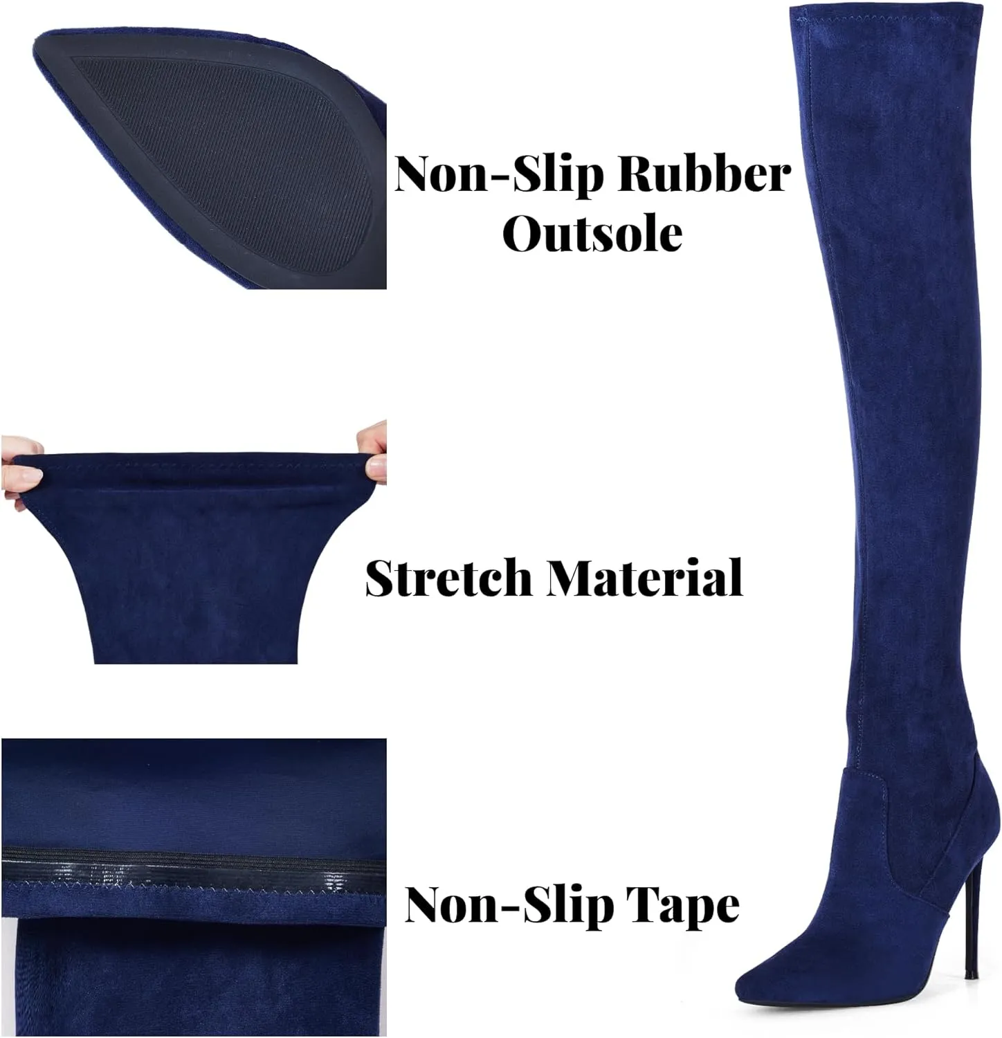 Elisabet Tang Thigh High Boots Over the Knee Boots for Women,Sexy 4.3 inch Stilettos High Heels Boots Stretch Suede Long Pointed Toe Shoes