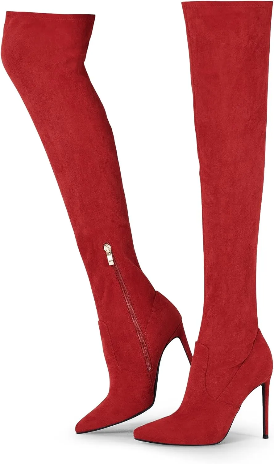 Elisabet Tang Thigh High Boots Over the Knee Boots for Women,Sexy 4.3 inch Stilettos High Heels Boots Stretch Suede Long Pointed Toe Shoes