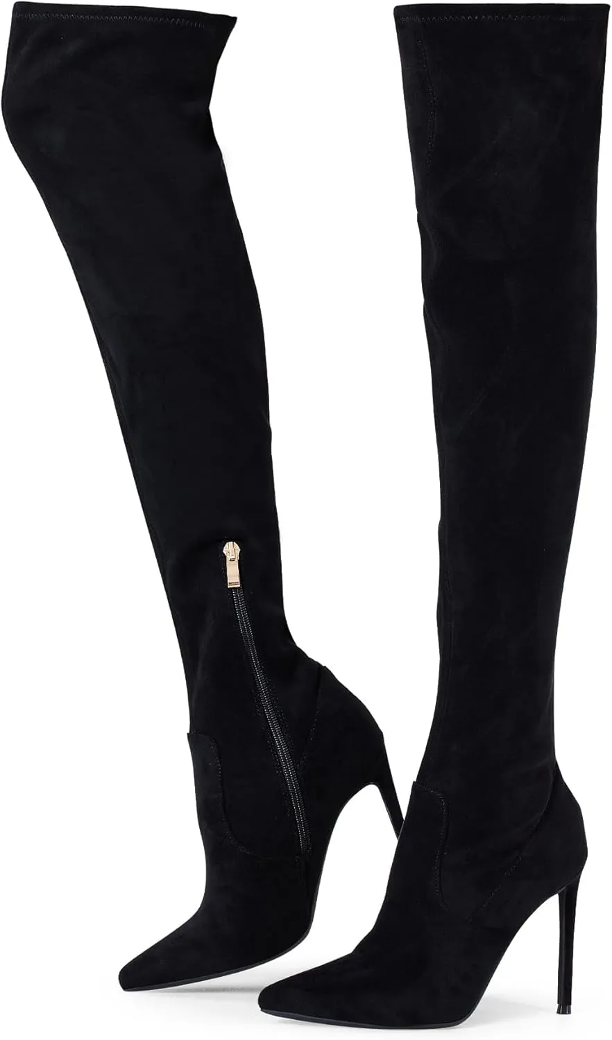 Elisabet Tang Thigh High Boots Over the Knee Boots for Women,Sexy 4.3 inch Stilettos High Heels Boots Stretch Suede Long Pointed Toe Shoes