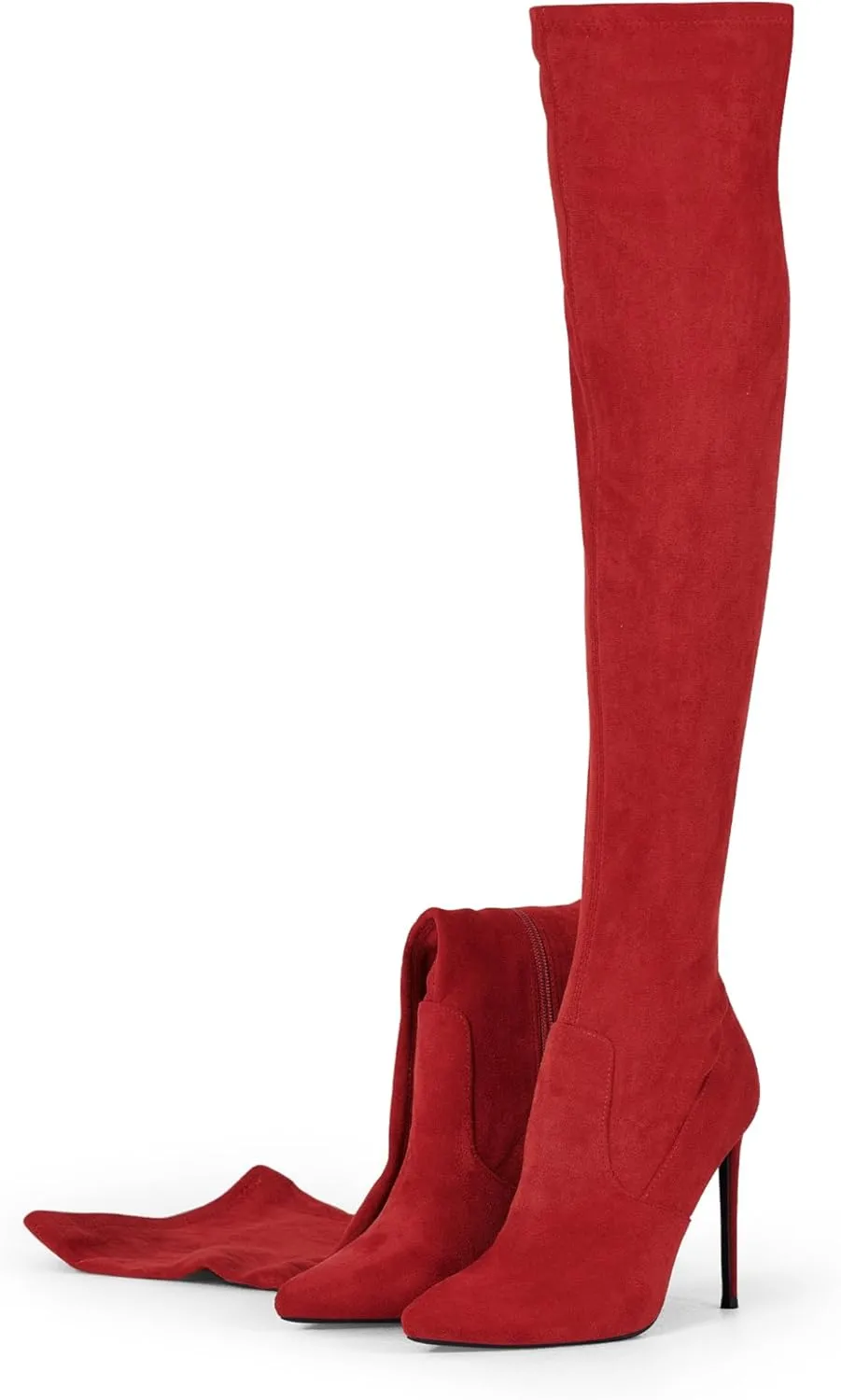 Elisabet Tang Thigh High Boots Over the Knee Boots for Women,Sexy 4.3 inch Stilettos High Heels Boots Stretch Suede Long Pointed Toe Shoes