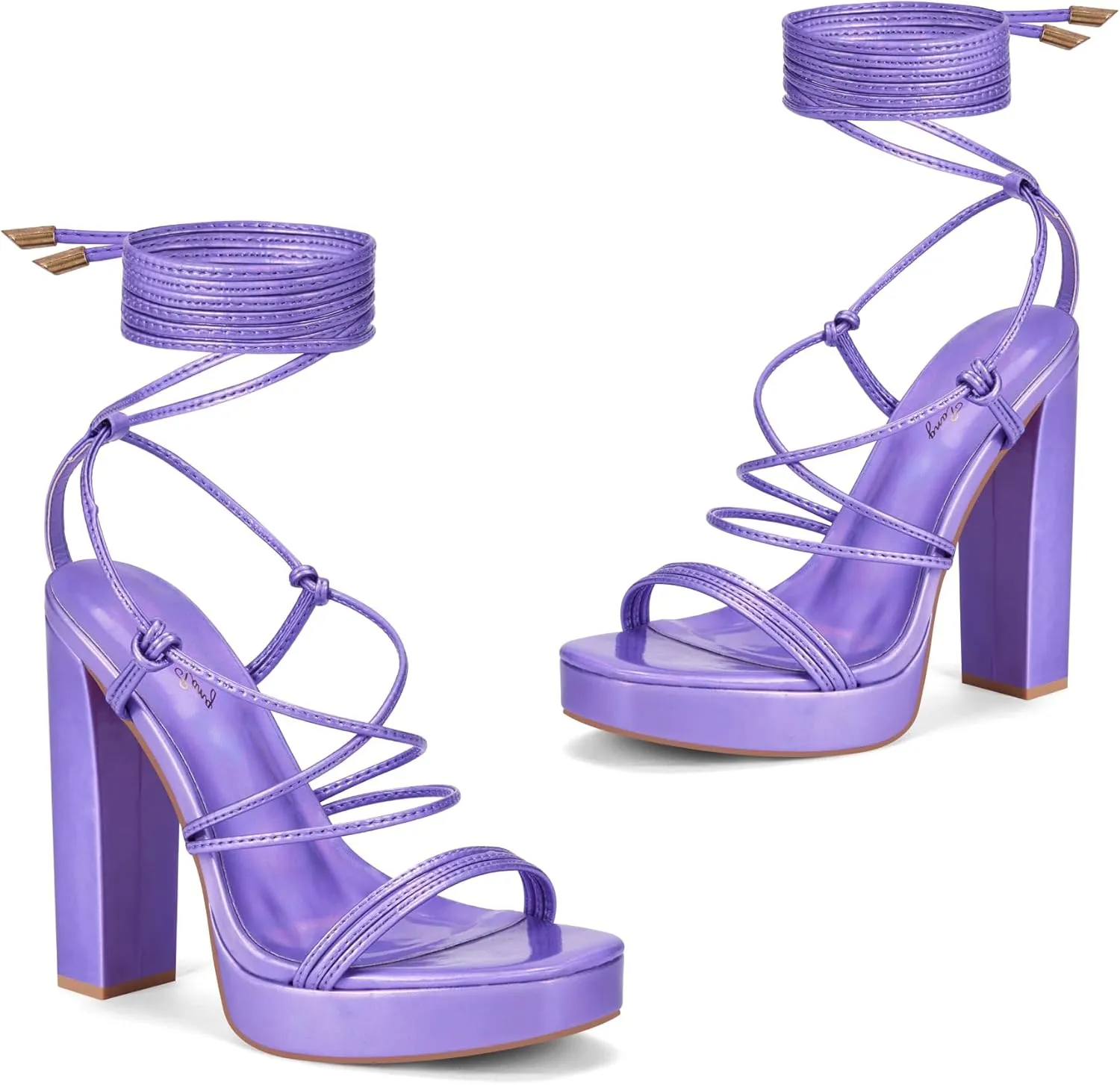 Elisabet Tang Women's Strappy Heeled Sandals, 5 inch Platform Heels Chunky Lace up High Heels Open Toe Party Shoes
