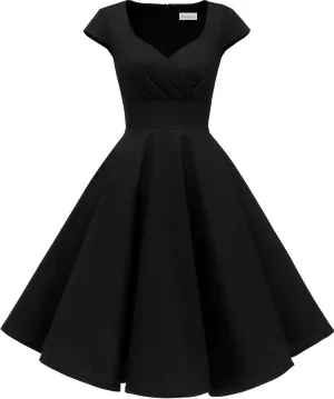 Ellames Women's 1950s Retro Vintage Dresses Elegant 2025 Cocktail Party Dress Cap Sleeve Dress with Pocket