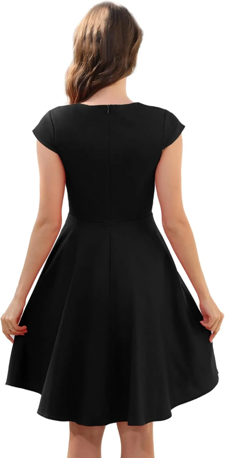 Ellames Women's 1950s Retro Vintage Dresses Elegant 2025 Cocktail Party Dress Cap Sleeve Dress with Pocket