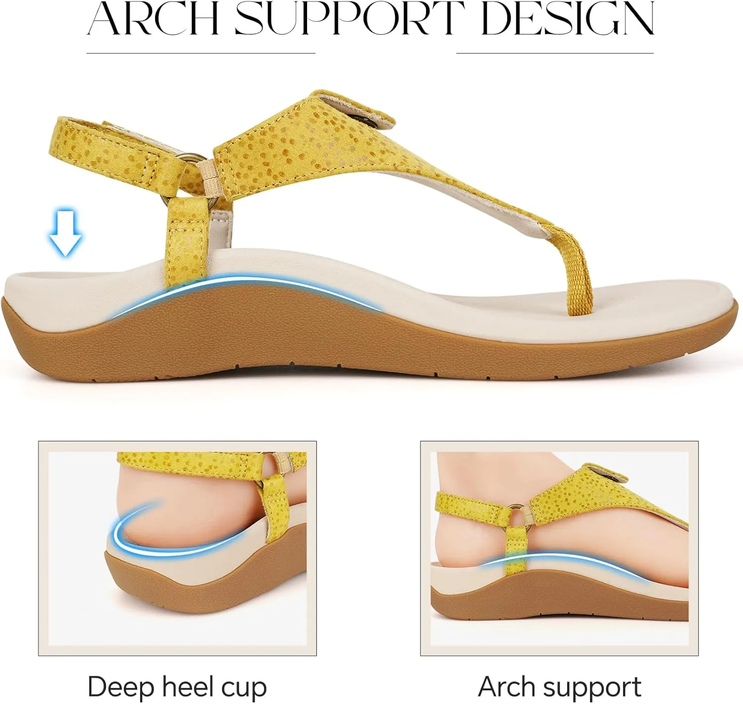 ERGOfoot Orthopedic Sandals for Women, Adjustable Thong Arch Support Flip Flops Stylish Dress Sandals for Standing All Day