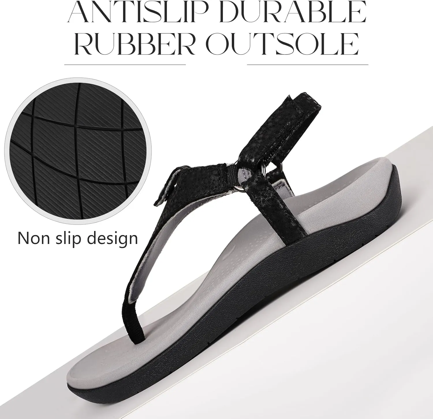 ERGOfoot Orthopedic Sandals for Women, Adjustable Thong Arch Support Flip Flops Stylish Dress Sandals for Standing All Day