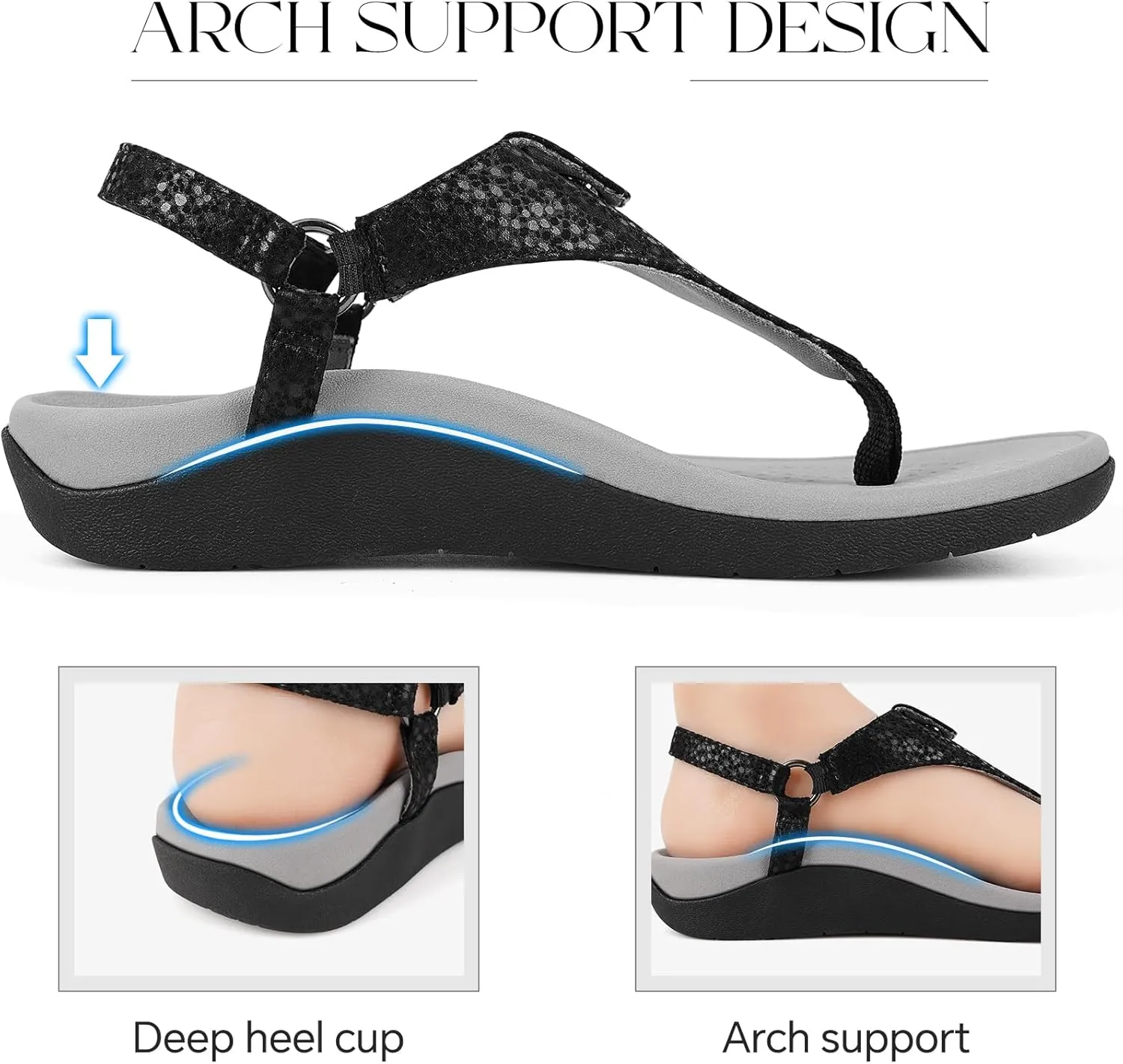 ERGOfoot Orthopedic Sandals for Women, Adjustable Thong Arch Support Flip Flops Stylish Dress Sandals for Standing All Day