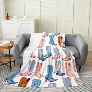 Erosebridal Cowboy Boots,Twin 60x80 Inch Cartoon Blue Western Cowgirl Flannel Blanket Wild West Shoes Fleece Throw Blanket for Boys Girls Kids Luxury Soft