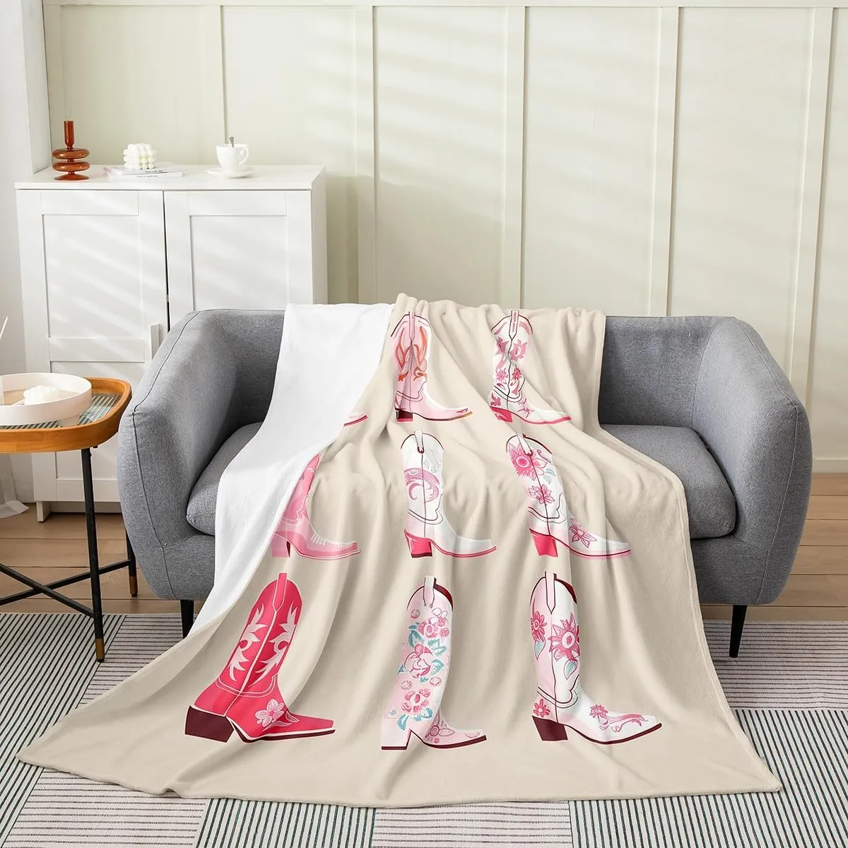 Erosebridal Cowgirl Throw Blanket Throw 50x60 Inch for Bedroom Living Room Sofa Couch,Western Cowboy Boots Fleece Blanket,Wild West Cowgirl Flannel Blankets,Farmhouse Bed Blankets