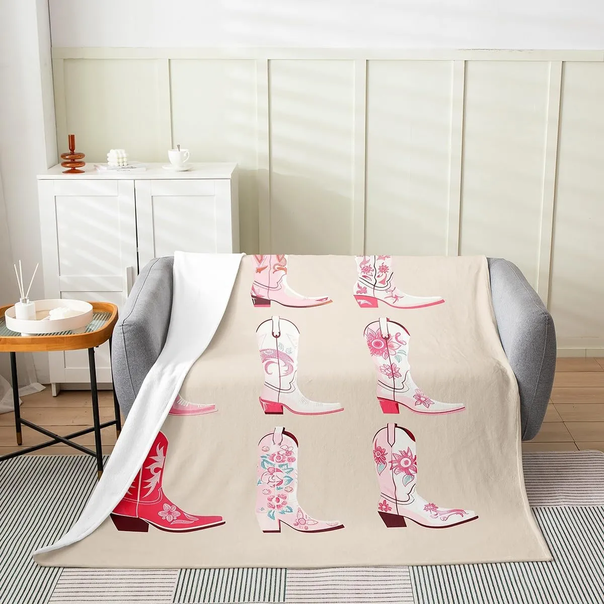Erosebridal Cowgirl Throw Blanket Throw 50x60 Inch for Bedroom Living Room Sofa Couch,Western Cowboy Boots Fleece Blanket,Wild West Cowgirl Flannel Blankets,Farmhouse Bed Blankets