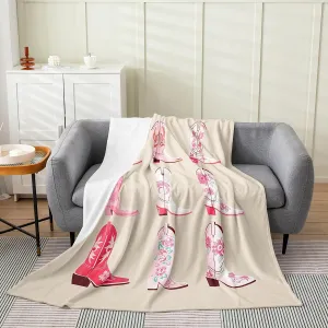 Erosebridal Cowgirl Throw Blanket Throw 50x60 Inch for Bedroom Living Room Sofa Couch,Western Cowboy Boots Fleece Blanket,Wild West Cowgirl Flannel Blankets,Farmhouse Bed Blankets