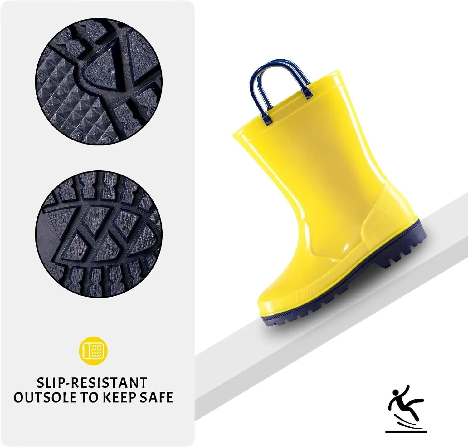 EUXTERPA Boys Girls Waterproof Rain Boots Kids Toddler Solid Color Boots with Easy On Handles