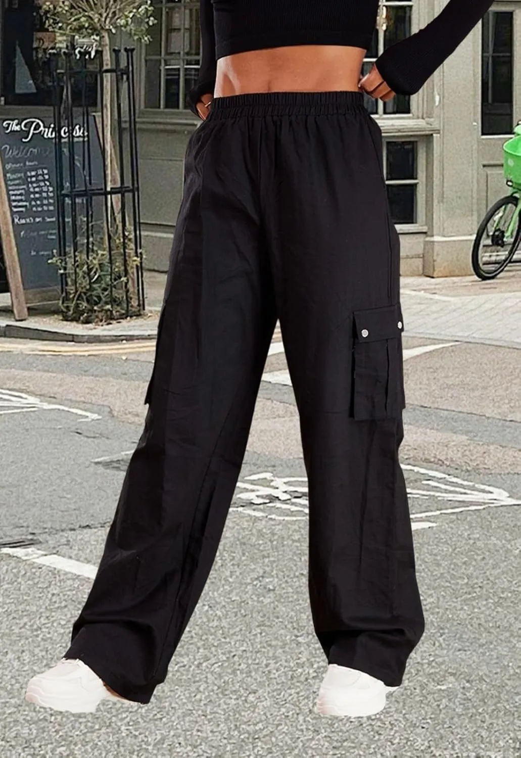 FairBeauty Women's Cargo Pants Straight Wide Leg Pants High Waisted Casual Y2K Streetwear Trousers
