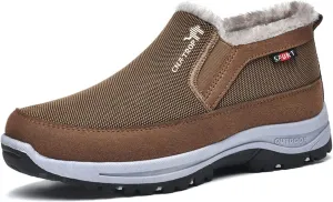 FAIRSOMA Men'S CNA Trop Winter Slip-On Warm Ankle Chukka Boots With Arch Support,Outdoor Waterproof Anti-Slip Fur Lined High Top Leather Snow Loafers Comfortable Hiking Walking Shoes