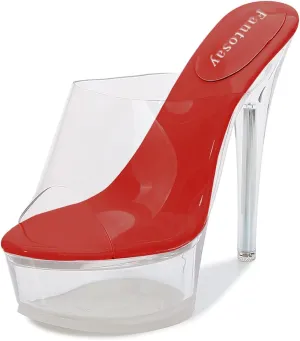 Fantoesay Women's Clear Super High Heeled Sandals Platform High Heels Transparent Stiletto Slip on Shoes