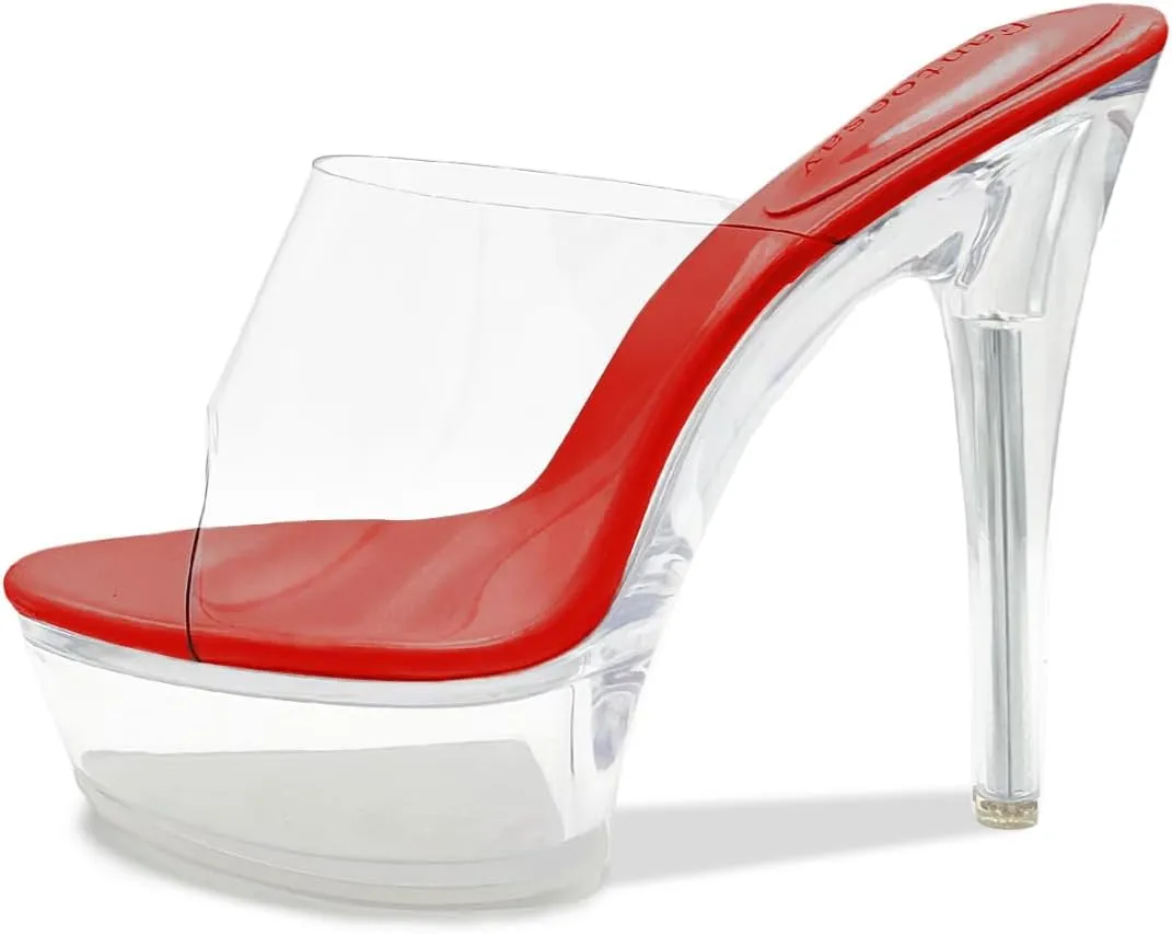 Fantoesay Women's Clear Super High Heeled Sandals Platform High Heels Transparent Stiletto Slip on Shoes