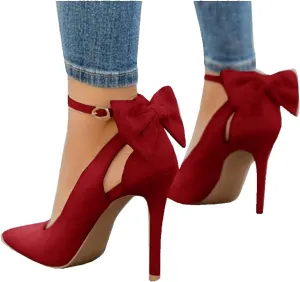 Fashare Womens High Heels Bow Tie Back Sexy Stiletto Ankle Strap Wedding Dress Pumps Shoes
