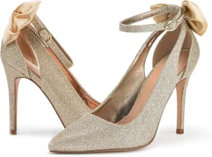 Fashare Womens High Heels Bow Tie Back Sexy Stiletto Ankle Strap Wedding Dress Pumps Shoes