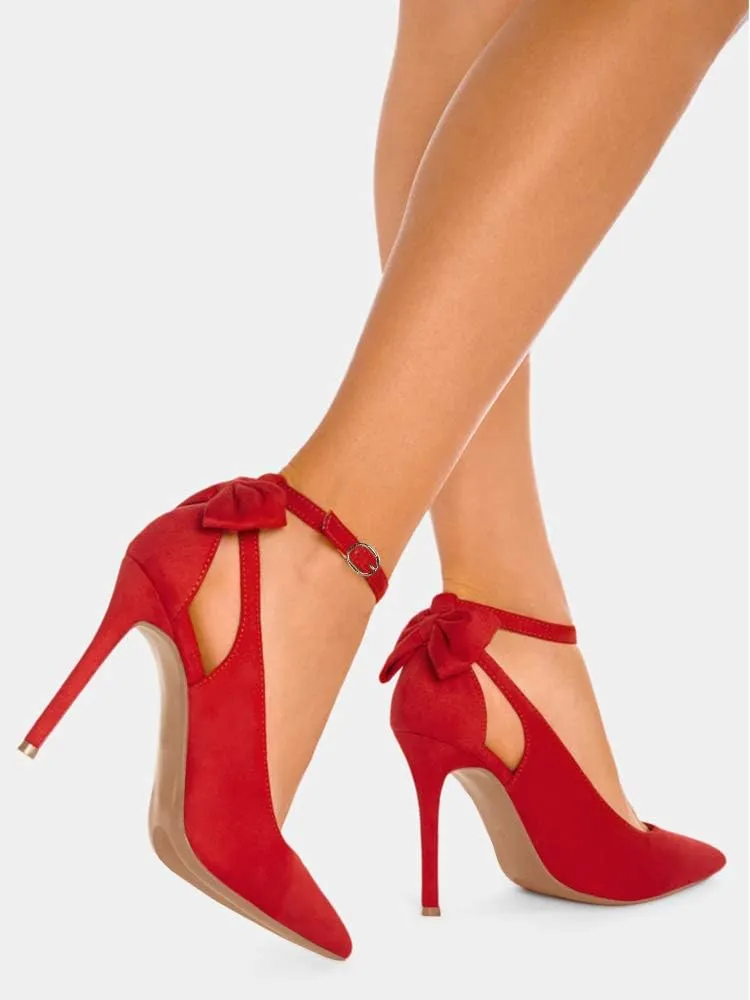 Fashare Womens High Heels Bow Tie Back Sexy Stiletto Ankle Strap Wedding Dress Pumps Shoes