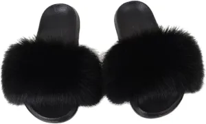 Fashion Women's Fur Flats slides sandals Slippers Furry Fuzzy Cozy Open Toe Fluffy Slides Slippers Fur Feather Slip On Shoes
