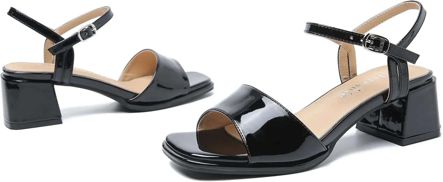 fereshte Women's Ankle Strap Heeled Sandals Open Toe Strappy Low Block Heels Sandals