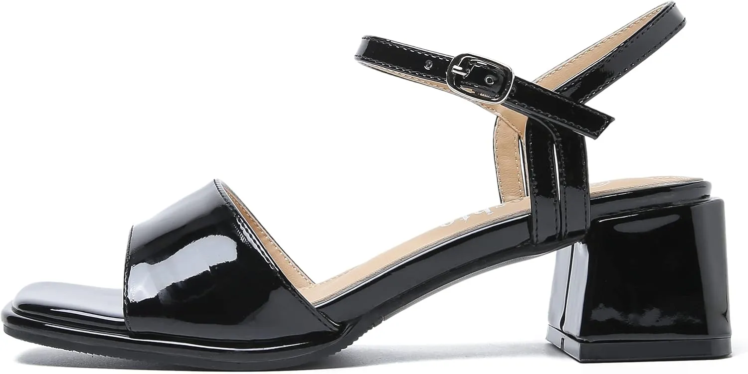 fereshte Women's Ankle Strap Heeled Sandals Open Toe Strappy Low Block Heels Sandals