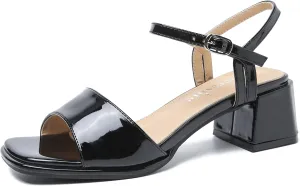 fereshte Women's Ankle Strap Heeled Sandals Open Toe Strappy Low Block Heels Sandals