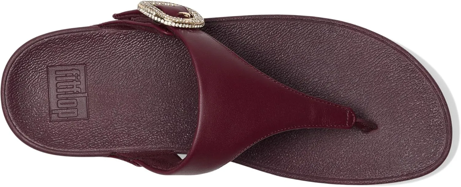FitFlop Women's Lulu Crystal-Buckle Leather Toe-Post Sandals Wedge