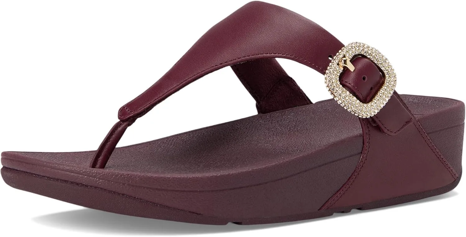 FitFlop Women's Lulu Crystal-Buckle Leather Toe-Post Sandals Wedge