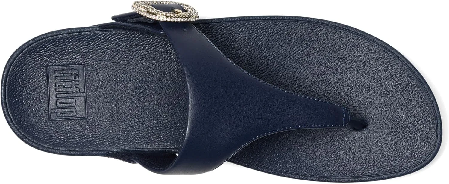 FitFlop Women's Lulu Crystal-Buckle Leather Toe-Post Sandals Wedge