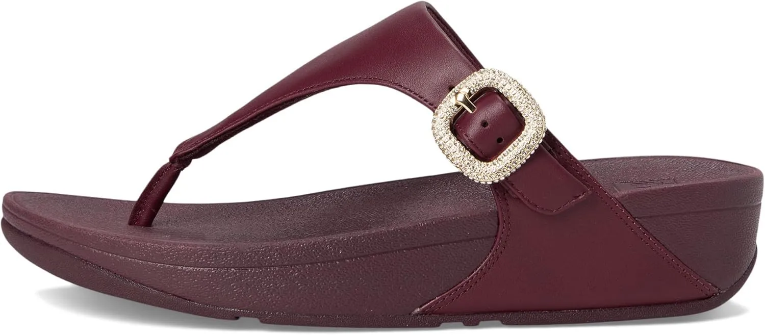FitFlop Women's Lulu Crystal-Buckle Leather Toe-Post Sandals Wedge